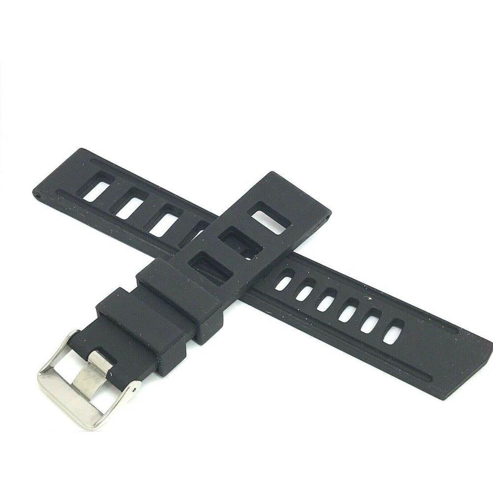 Mens Watch Band Replacement Black Rubber Strap 22mm Lug Silver Tone Buc